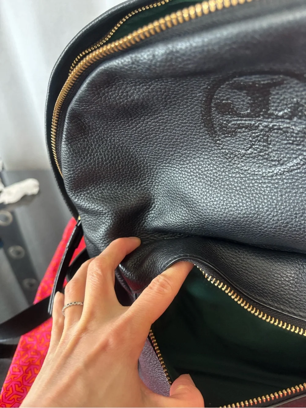 Tory Burch Perry Bombé Black Leather Backpack with Gold Hardware
